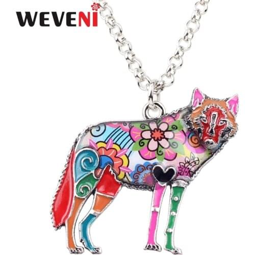 WEVEINI Statement Alloy Enamel Wolf Choker Necklace Chain Pendant Collar Fashion Wild Animal Jewelry For Women Girls Accessories