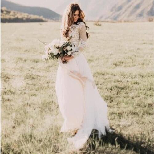 Simple Bohemian Beach Wedding Dresses Country Long Sleeves Bridal Gowns Floor Length Summer Boho Hippie Western Wedding Gowns