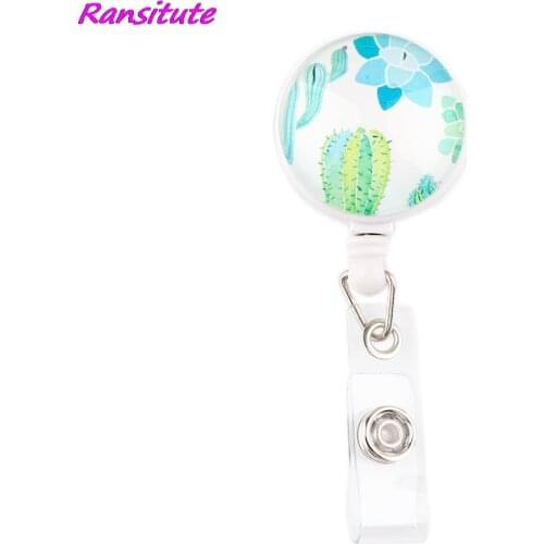 R2084 1pcs High Quantity Green Plant Cactus Retractable Badge Reel Clip Student Kid Exquisite Ic Card Fashion Badge Holder