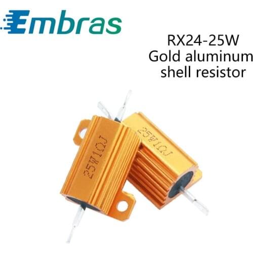 Gold aluminum shell high power resistor RX24-25W 0.1 0.22 0.3 0.68 1 2 3 5 10 20 50 100 R Euro 100K 10K 1K