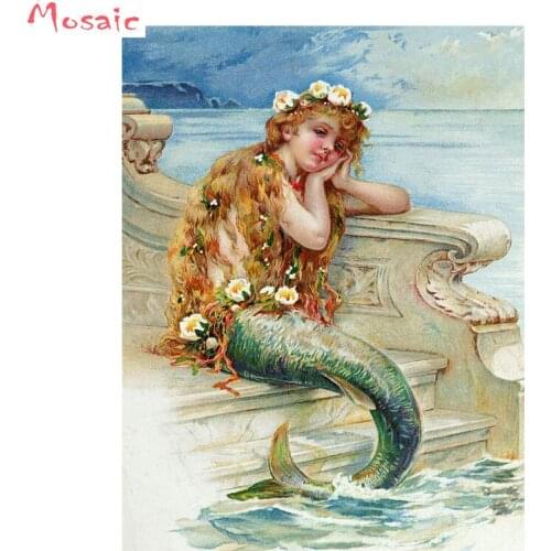 Mermaid diamond painting,Full Square Drill Resin Diamond Embroidery cartoon 5D DIY Diamond mosaic angels,girl gifts