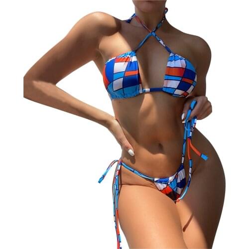 Sexy Printed Bikini 2021 Swimwear Womens Halter Lace Wrap Bikini Set Thong Swimwear Summer Swimsuit Swimming