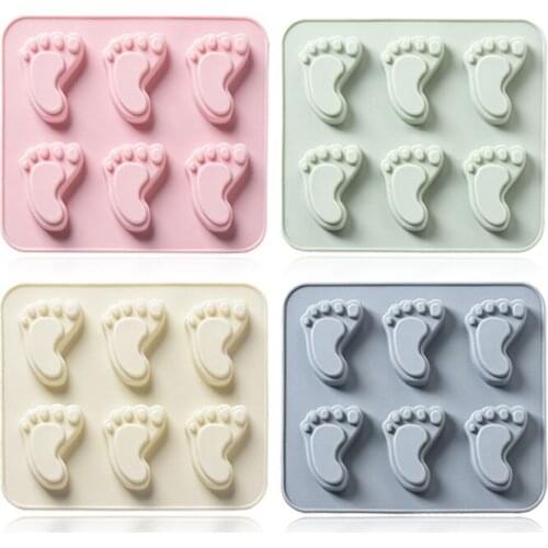 6 Holes Cute Baby Foot Shape Silicone Mold Chocolate Fudge Cake Decorating Tools Baking Mold Bakeware Pudding