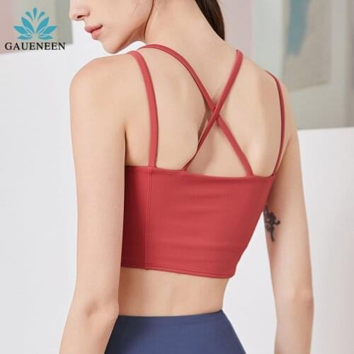 GAUENEEN Yoga Underwear Plus Size High Impact Sport Bra Top For Fitness Women Nylon Cross Straps Running Gym Workout Active Wear
