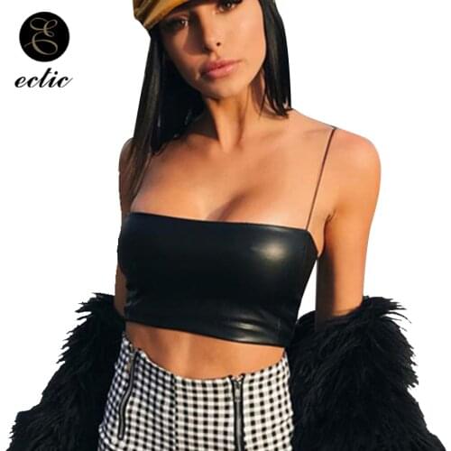 Pu Black Leather Bra Cropped Clothes Debardeur Femme Festival Top Sleeveless Off Shoulder Crop Tops Women 2020 Vetement Femme