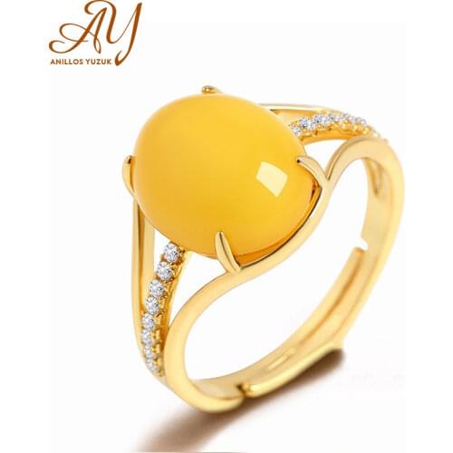 Anillos Yuzuk Silver 925 Jewelry Rings for Women Fine Jewelry Natural Yellow Amber Ring Adjustable Size Wedding Gift