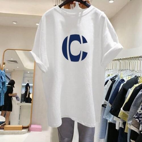 Long summer 2021 new womens letter printed loose top in cotton T-shirt