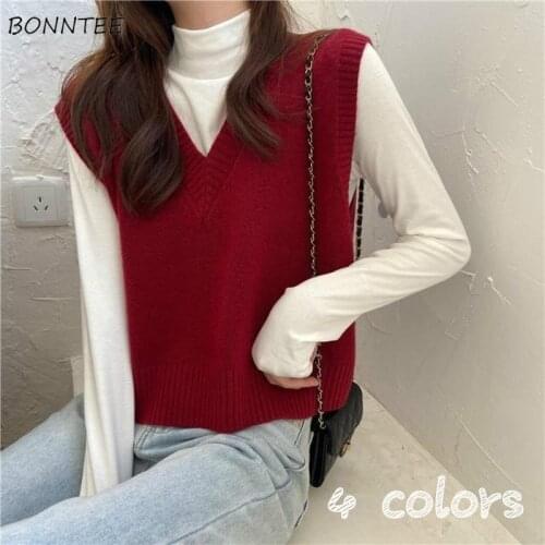 Sweater Vest Women Simple Loose V-Neck Solid Korean Version Chic Autumn Feminino Clothing New Casual All-match Stylish Prevalent