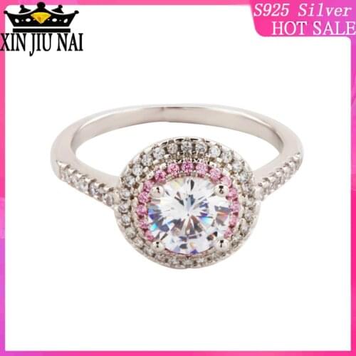 Pure 925Sterling Silver Halo Engagement Rings For Women Wedding Ring Trendy Fashionable Pink round romantic diamond citrine ring