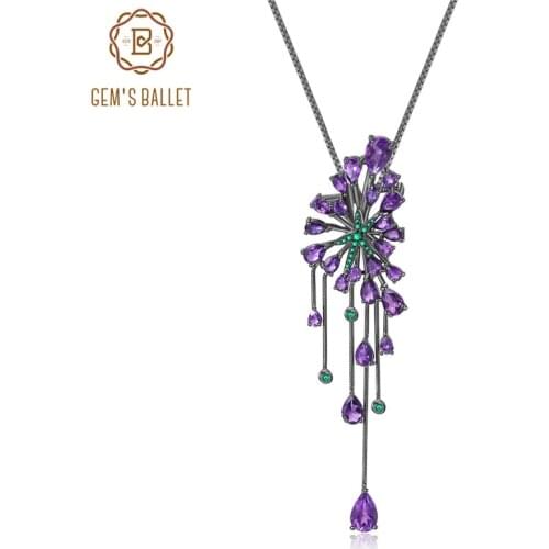 GEMS BALLET 8.88Ct Natural Amethyst Purple Gemstone Pendant 925 Sterling Sliver Vintage Gothic Necklace For Women Party Jewelry