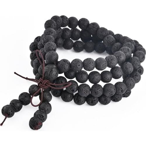 1Pc 6mm 8mm Natural Lava Rock Stone Healing Gem Stone 108 Buddhist Prayer Beads Tibetan Mala Bracelet Necklace