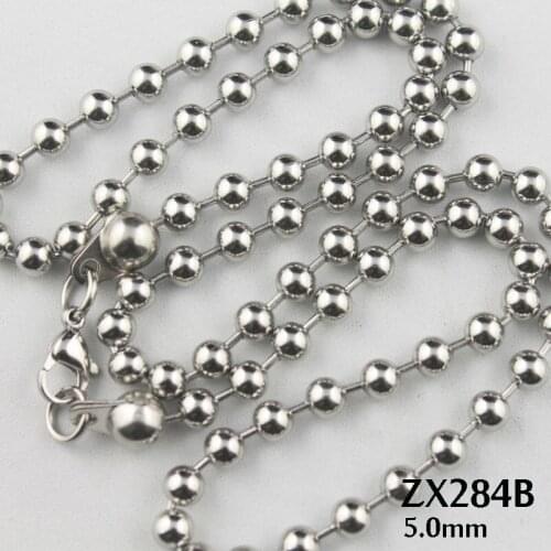 100pcs use lobster clasp 16"-36" length stainless steel necklace 5.0mm ball chain fashion beads necklace Jewelry ZX284B