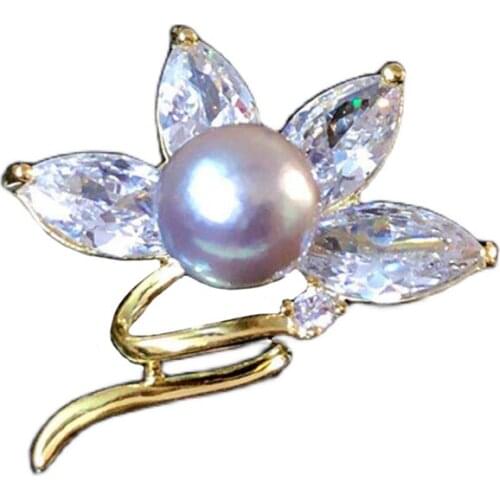 DIY Handmade Thick Gold Plated Micro Zircon Leaf Flower Collar Pin Pearl Brooch Base(No Pearls)
