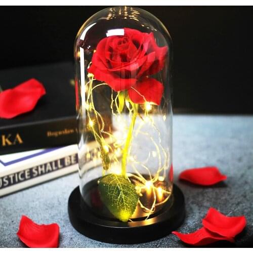 Dropshipping Mothers Day Gift Beauty And The Beast Red Galaxy Rose In A Glass Dome With LED Light Christmas Valentines Day Gift