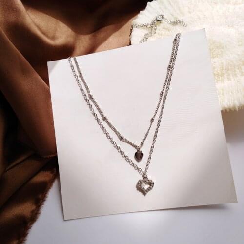 Delicate Jewelry Chain Necklace Hot Selling Sweet Korean Temperament Metal Heart Pendant Necklace For Girl Student Gifts