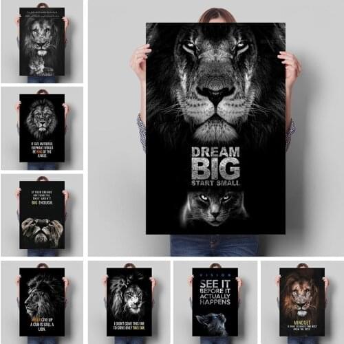 Lion Animal Decoration Mural Inspirational Language Poster Canvas Painting and Living Room Wall Art Prints for Modern Home Decor