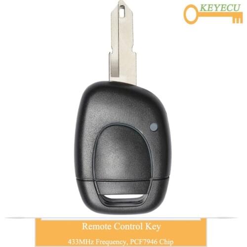 KEYECU Remote Control Car Key Fit for Renault Twingo Clio Master Kango, Fob 1 Button - 433MHz - PCF7946 Chip - NE73 Uncut Blade