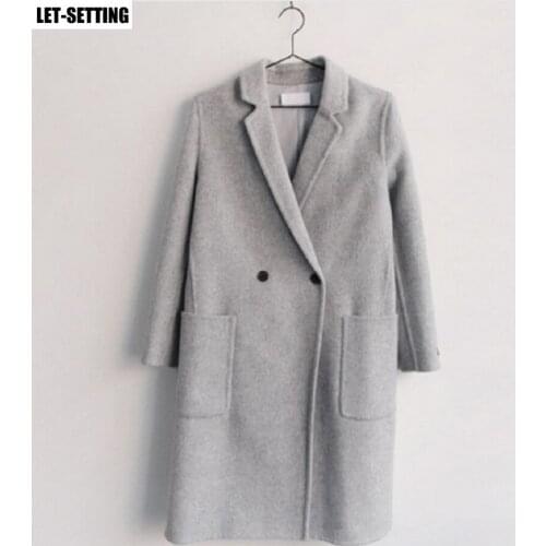 Korean warm cotton thickening straight cashmere windbreaker jacket woolen lady coat long section plus padded blends solid