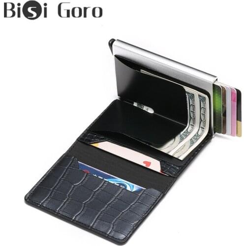 BISI GORO Mini Wallet 2021 RFID Blocking Men Wallets Small Money Bag Black Purse Short Smart Wallet Pop Up Slim Thin Card Wallet