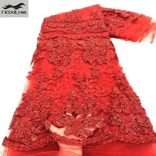 Madison African Lace Fabric Red French Mesh Sequins Lace Fabric With Sequins Nigerian Lace Fabric For Wedding Dress
