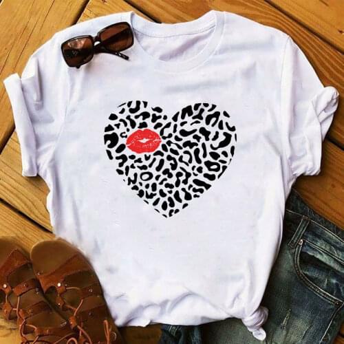 Summer love leopard pattern T-shirt graphics female Harajuku T-shirt printed alphabet top casual womens tee top T-shirt