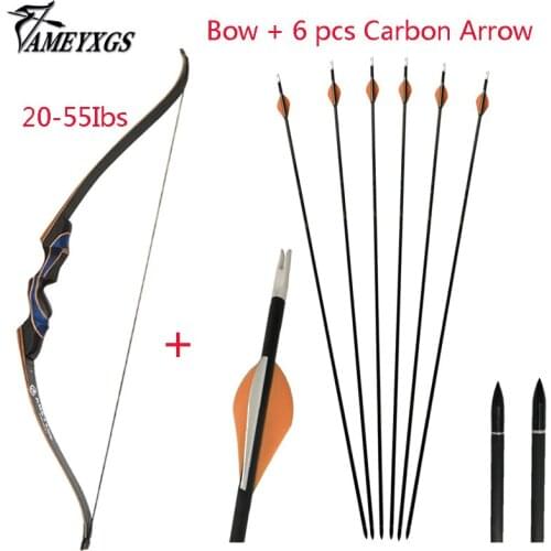 Archery Recurve Bow 20-55 lbs Bow With 6 pcs Carbon Arrow Hunting Shooting Accessories