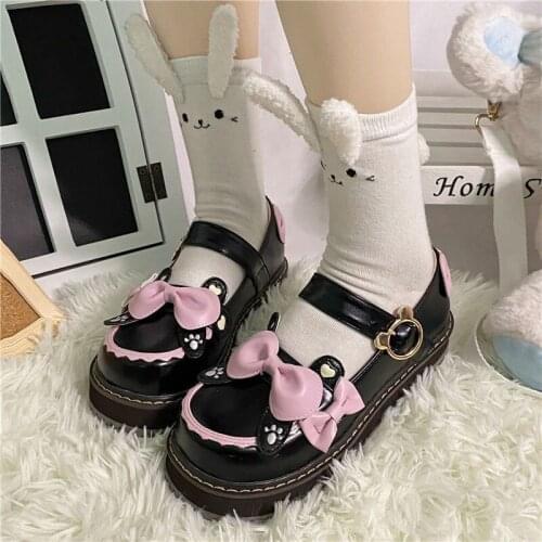 Kawaii Butterfly Bow Lolita Shoes Cute Big Head Jk Uniform Japanese Round Toe Sweet Girls Anime Cosplay Student Bear Cute Buckle