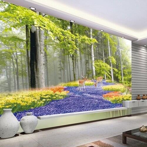 Custom Mural Wallpaper Green Tree Forest Deer Wall Papers Home Decor Modern Living Room Bedroom 3D Photo Wallpaper Wall Painting