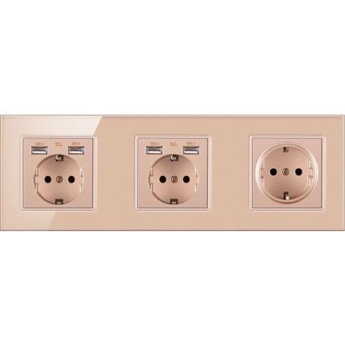 FRON 258*86mm German Standard Crystal Tempered Glass Wall Tomada Parede Socket Enchufe Pared Steckdose Usb Sockets AC100-250V