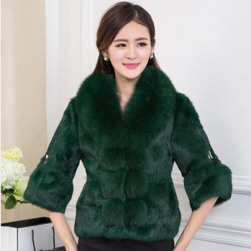 2020 New Natural Fox Collar Real Coat Female Full Pelt Rabbit Fur Coats Women Winter Warm Jacket Overcoat WYQ829