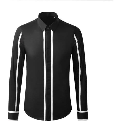 New Arrival Fashion 100% Cotton Long Sleeve High Quality Geometric Ribbon Splicing Casual Men Casual Shirts Size M L XL 2XL 3XL