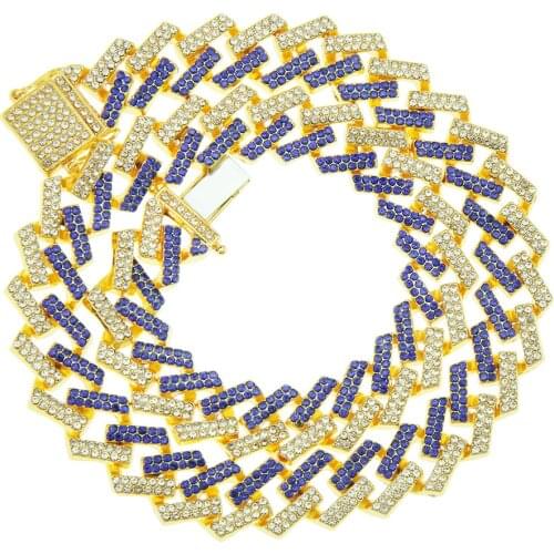 European And American Mens Hip-hop Jewelry Full Diamond Bar Color Diamond Cuba Chain Magnet Buckle 15mm Wide Necklace