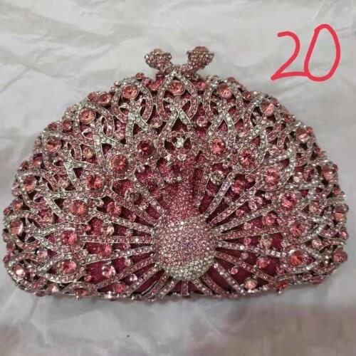 24 Colors Luxury Peacock Shape Sky Blue Crystal Rhinestone Evening Bags Clutch Women Party Purse Fashion Silver Metal Handbags
