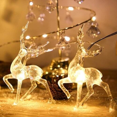 10/20 LED Christmas Fairy String Lights Plastic Reindeer Battery Operated Hanging Lamp Xmas Tree Home Decoration Gift Mantel