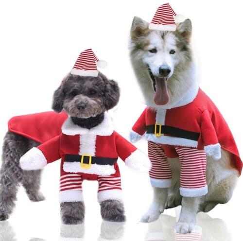 Father Christmas Stand Dogs or Cats Costume for Dogs Clothes Pet Dogs Cats Cute Father Christmas Clothes Decorations Pet Costume