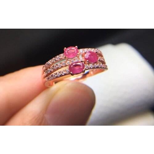 Ruby ring Free shipping Natural and real ruby 925 sterling silver Fine jewelry 3*4mm 3pcs