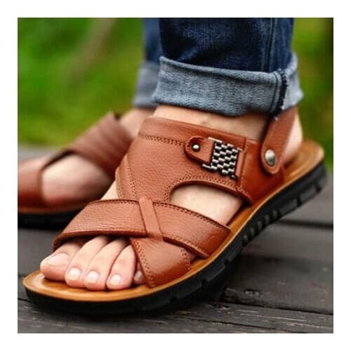 Classic Mens Sandals Summer Breathable Leather Sandals Big Size Soft Beach Outdoor native Slippers size 38-48