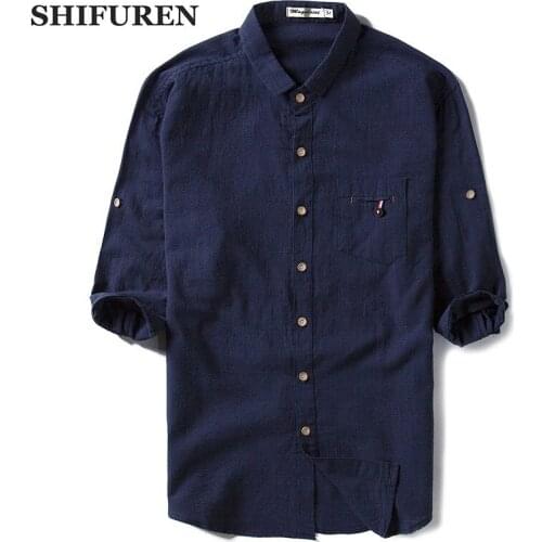 SHIFUREN Plus Size M-3XL Breathable Cotton Linen Shirts Men Half Sleeve Single Breasted Soft High Quality Causal Dress Shirts