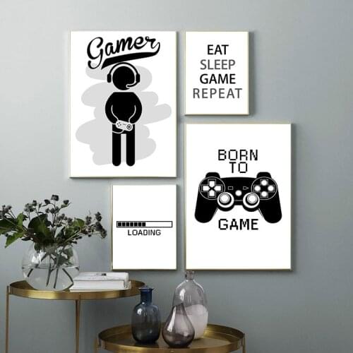 Modern Simple Black and White Wall Art Picture for Teen Room Gamer Quotes Canvas Poster Gaming Room Boy Room Decor Painting