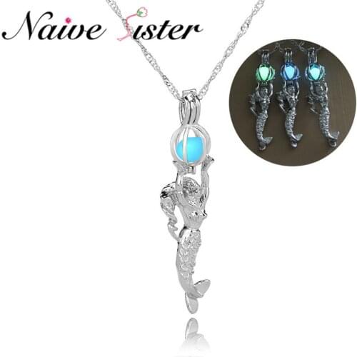 Glow In The Dark Pendants Cute Little Mermaid Necklace Kids Fashion Pendant Necklaces For Women Girls Charms Jewelry Choker Gift