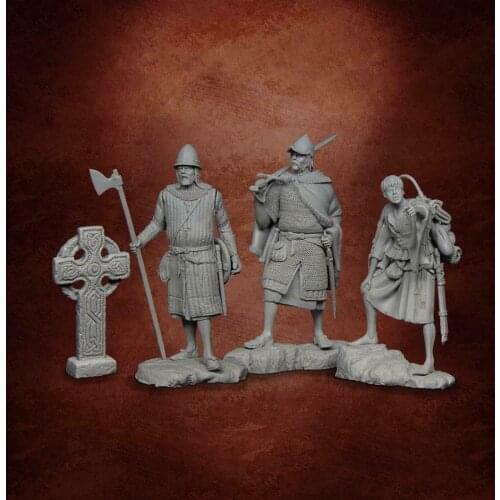Unassambled 1/32 54mm ancient stand warrior include 3 man and base Resin figure miniature model kits Unpainted