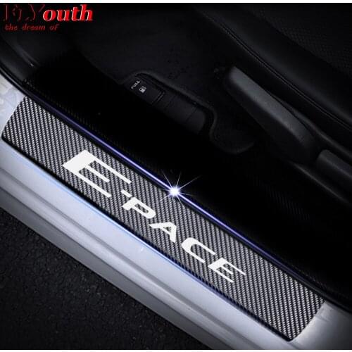 For Jaguar E-PACE 4D Carbon Fiber Vinyl Sticker Car Door Sill Welcome Pedal Stickers Door Threshold Plate Car Styling 4Pcs