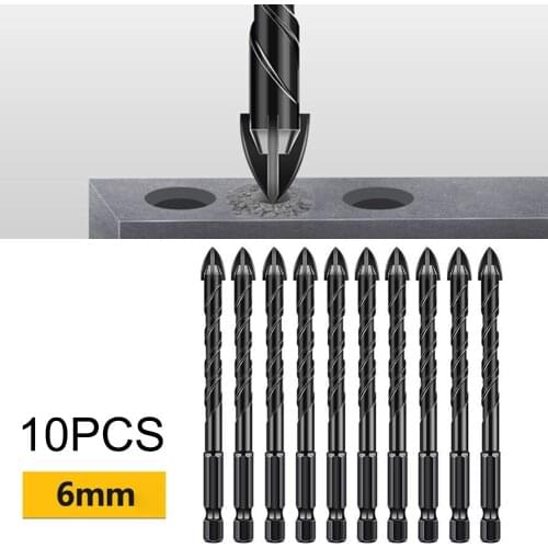 10pcs High Quality Tungsten Carbid Tile Drill Bit 6mm Ceramic Hex Shank Cross Spear Head For Drilling Marble Mirrors Alloy Steel