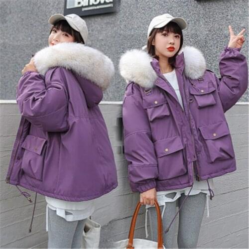Short Padded Jacket Womens 2020 Winter Fashion New Parker Loose Fur Collar Hooded Thick Warm Casual Cotton-Padded Clothes Trend