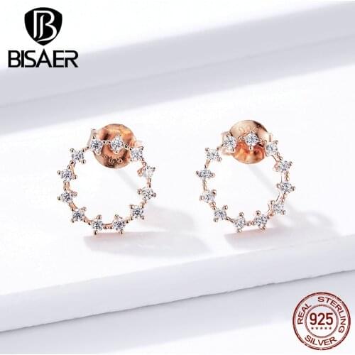 Stackable Star Earrings BISAER 925 Sterling Silver Cubic Zircon Luminous Star Exquisite Stud Earrings Women Jewelry EFE323