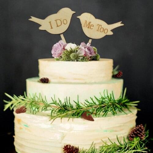 1 setNatural wood love birds I do Me too Wedding Cake Topper Wedding Cake Stand Wooden Wedding Cake Topper Party Cake Decoration