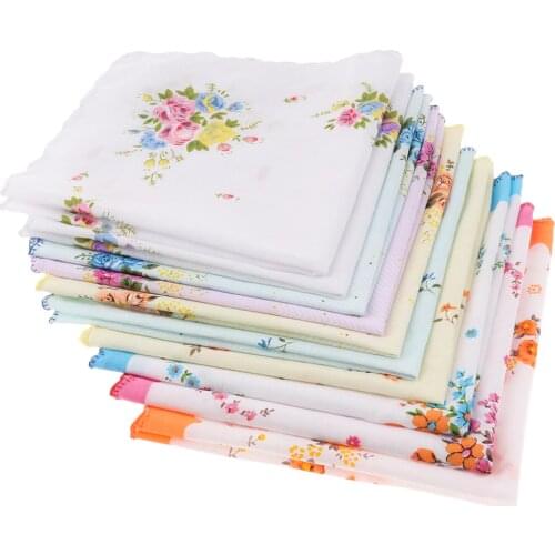 10pcs Women Handkerchief Assorted Pocket Square Fashion Blossom Design Elegant Square Handkerchief for Weddings Parties