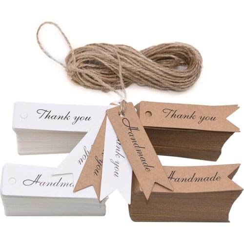 100pcs Thank You Hang Kraft paper gift label tag Wedding/Birthday Party Candy Boxes Price Tags for Flower/Wedding Favors Labels