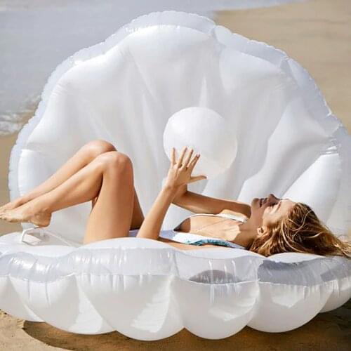 170cm Giant Inflatable Shell Pool Float New Design 2019 Summer Water Air Bed Lounger Clamshell With Pearl Seashell Scallop Board