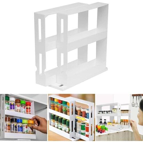 2 Layers Multi-Function Rotating Storage Rack Kitchen Cabinet Spice Holder Jar Bottle Shelf Bathroom Shampoo Storage Rack